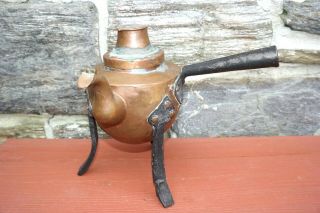 Antique Swedish Footed Copper Coffee Tea Pot W Handle Arts & Crafts