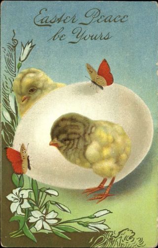 Easter Chick Butterfly Large Egg Lilies C1910 To Wilbur Jones From Arthur Hodge