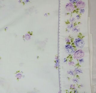 Vtg Fashion Manor Purple Floral Roses Full Double Flat Sheet Jc Penney Muslin