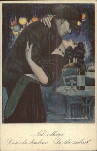 Nanni Art Deco Romance Man In Cap Kissing Woman C1920 Postcard