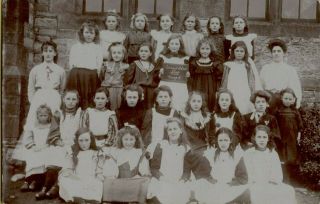 Vintage Rppc All Girl Class School Group Photo With Teacher Leyburn U.  K.  1910 