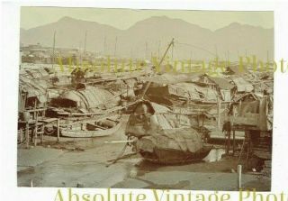 Old Hongkong Albumen Photograph Aberdeen Sampan Harbour Hong Kong Vintage C.  1900