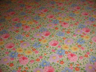 Vintage Burlington Floral Twin Size Flat Sheet Flower Garden Pink Lavender Blue