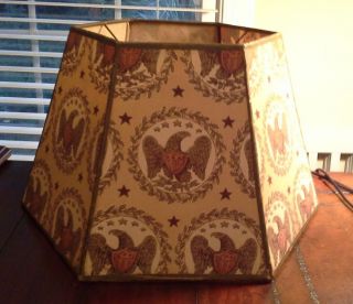 Vintage Mid Century Cloth Lamp Shade - American Eagles W/ Shield & Arrows - Rare