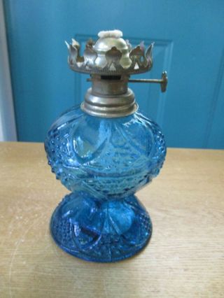 Retro Blue Glass Kerosene Or Oil Lamp Base