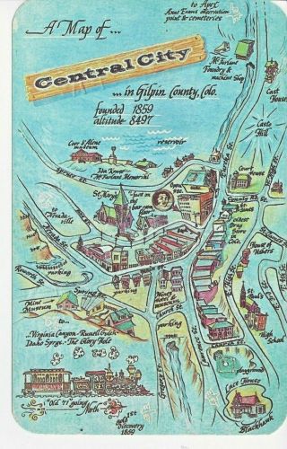 Postcard - Co - Colorado Central City Map Symbols Round Corners Unposted