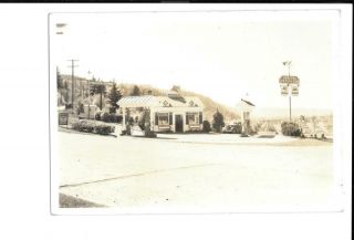Rppc Postcard Mobil Gas Station Rainier Oregon J.  E.  Johnson Owner Cars Men Pumps