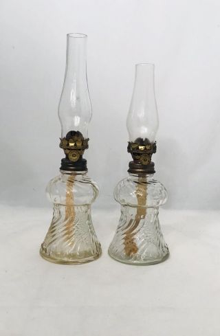 Mini Clear Swirl Base Kerosene 9.  5” & 8” Lamps Acorn P&a Mfg Co.  Oil Lamps