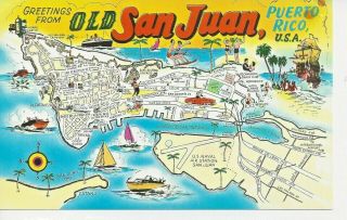 Postcard - Pr - Puerto Rico - Old San Juan Greetings Map Symbols Unposted