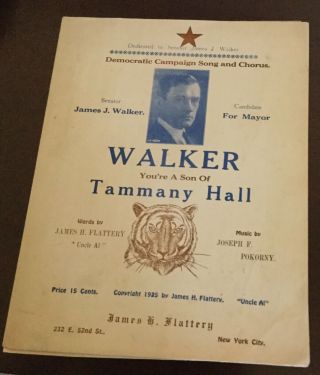 1925 Jimmy Walker Sheet Music For Mayor Of York City