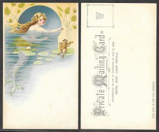 Old Postcard - Art Nouveau - Mermaid And Anthropomorpic Frog With Guitar Trimmed