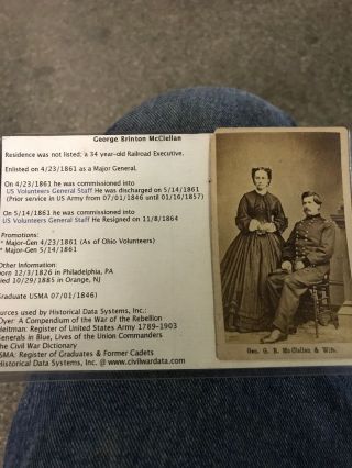 . Civil War Cdv Of General George Mcclellan And Wife.  H108