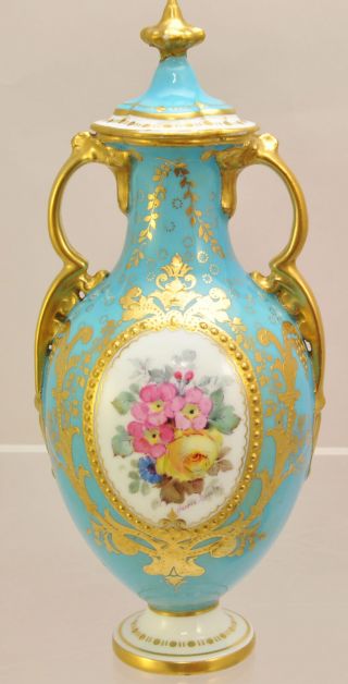 Antique Royal Crown Derby Hand Painted Floral Urn Circa 1900 Signed