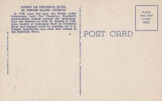 St.  Simons Island,  GA,  Sunset on Frederica River,  Linen Vintage Postcard g3514 2