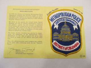 Washington Dc Police Patch With Handout,  Note Ink On Left