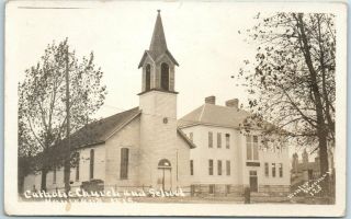 Hayward,  Wisconsin Rppc Real Photo Postcard " Catholic Church & School " C1910s