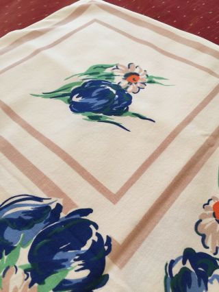 Vintage Kitchen Blue Tulip Tablecloth (44x46”) Very Probably 1940’s.