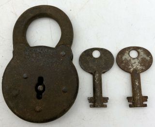 Antique Eagle Lock 6 Lever Padlock & 2 - Keys Great Vintage