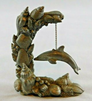 Vintage Pewter Spoontiques Seashells With Swimming Dolphin Figurine Pp246