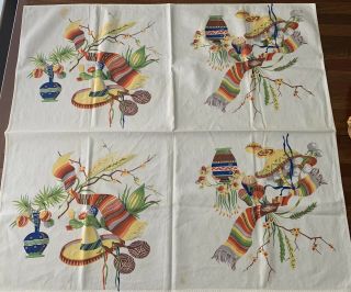 Vintage Heavy Cotton Wilendur Tag Print Tablecloth Mexico 34” Square