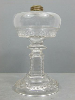 Antique Eapg Clear Glass " Aquarius " Pattern Kerosene Oil Lamp Adams Glass 1893