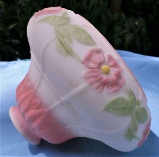 Antique Glass Hand Painted Kerosene Oil Lamp Shade Puffed Flowers Pink Green