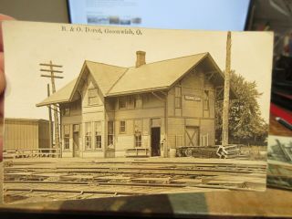 Very Rare Real Photo Picture Postcard Ohio Greenwich B&o Train Railroad Station