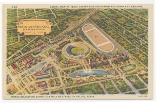 1935 Postcard Aerial View Texas Centennial Exposition Stadium Dallas Texas