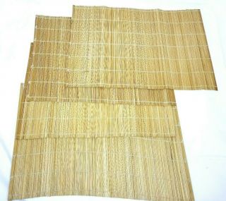 Bamboo Woven Tied Place Mats 4 Piece Set Vintage Rectangular 13x17 Taiwan