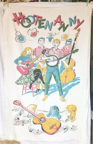 Vintage Hootenanny Band Towel 60’s Folk Beatnik Guitar Stage Show Cannon Usa