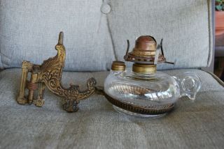 Vintage B&h Bracket Oil Lamp,  Queen Mary Burner,  Bradley & Hubbard Finger Lamp.