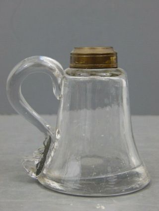 Antique Early Small Size Applied Handle Finger Miniature Kerosene Oil Lamp 3 "