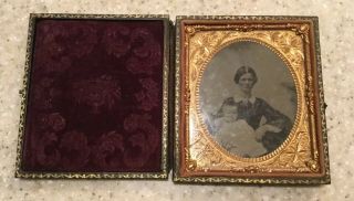 Vintage Antique Daguerreotype Of Woman With A Baby In A 3 1/2”case