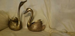 Vintage Solid Brass Swan,  Planters.  Swans,  Geese,  Figurines.