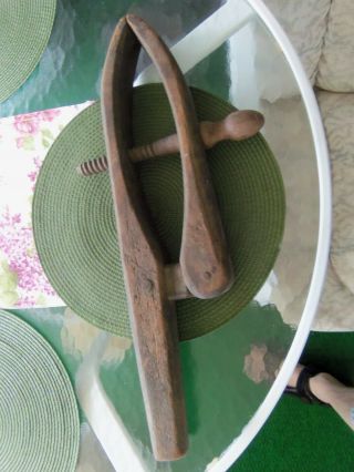 19th Cen Antique Primitive Wooden Leather Harness Saddle Maker Clamp Sewing Vise