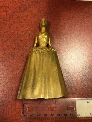 Vintage Signed Virginia Metalcrafters Solid Brass Colonial Woman Dress 5 " Bell