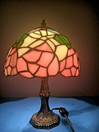 Vintage Tiffany Style Slag Stained Glass Lamp Shade Floral 2
