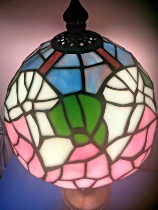 Vintage Tiffany Style Slag Stained Glass Lamp Shade Floral 3