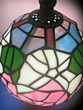 Vintage Tiffany Style Slag Stained Glass Lamp Shade Floral 4
