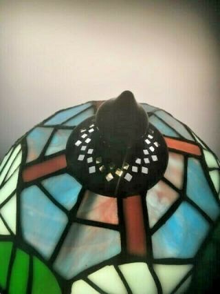 Vintage Tiffany Style Slag Stained Glass Lamp Shade Floral 6