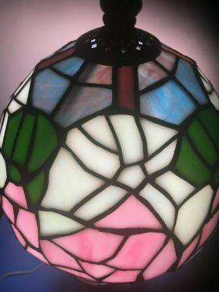 Vintage Tiffany Style Slag Stained Glass Lamp Shade Floral 7