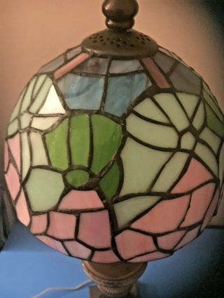 Vintage Tiffany Style Slag Stained Glass Lamp Shade Floral 8