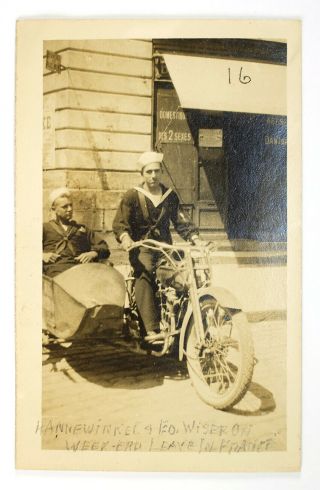 Wwi Rppc Harley Davidson Motorcycle,  Sidecar & American Soldiers Post Card