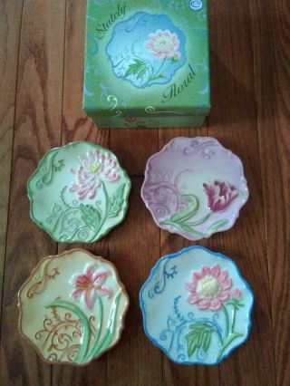 Mww Market Stately Floral Flowers Spring Summer Ceramic Mini Plates 4.  5”