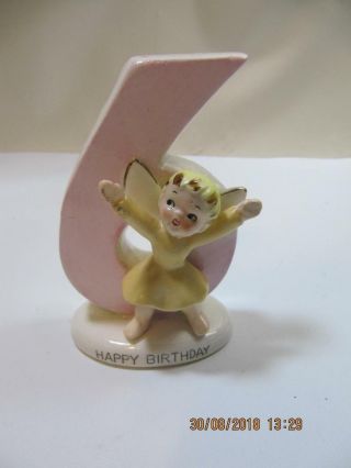 Norcrest Happy Birthday Angel Figurine Age 6 Pink Yellow
