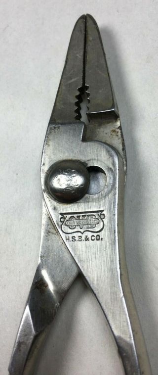 Vintage H.  S.  B.  & CO.  Our Very Best Thin Nose Slip Joint Pliers USA Tool Rare Tool 3