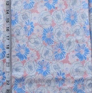 Pink Floral Full Feedsack Feed Sack Vintage Cotton Fabric Blue Grey