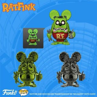 Sdcc 2019 Funko Pop Rat Fink Shared Sticker Complete Set Of 3 Glow And Chrome