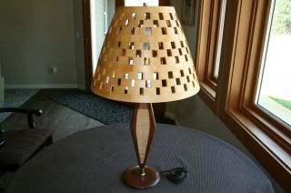 Vintage Danish Modern Wood Table Lamp 29 " Tall