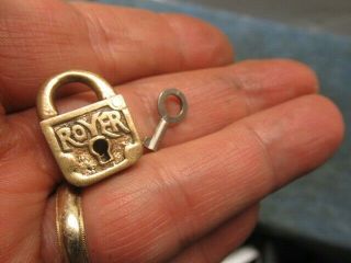Well Made Old Brass Tiny Miniature Padlock Lock Rover With A Key.  N/r